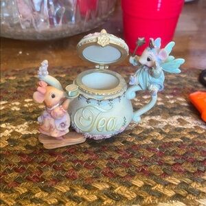 Tea Time Fairy Mouse Decorative Teapot Trinket Dish - Pastel Blue